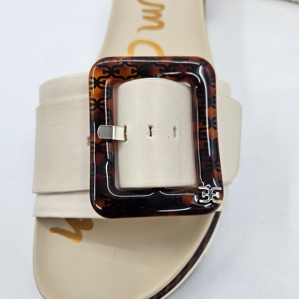 Sam Edelman Womens Ariane Platform Slide Sandals Cream Leather Tortoise Buckle 6 - Picture 7 of 11